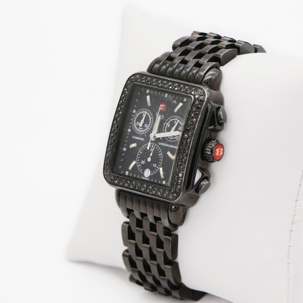 Michele Deco Diamond Chronograph Noir Diamond Black Steel Watch - Picture 6 of 6